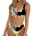 8-Bit Pixel Unicorn Print Front Bow Tie Bikini