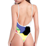 8-Bit Pixel Unicorn Print High Cut One Piece Swimsuit