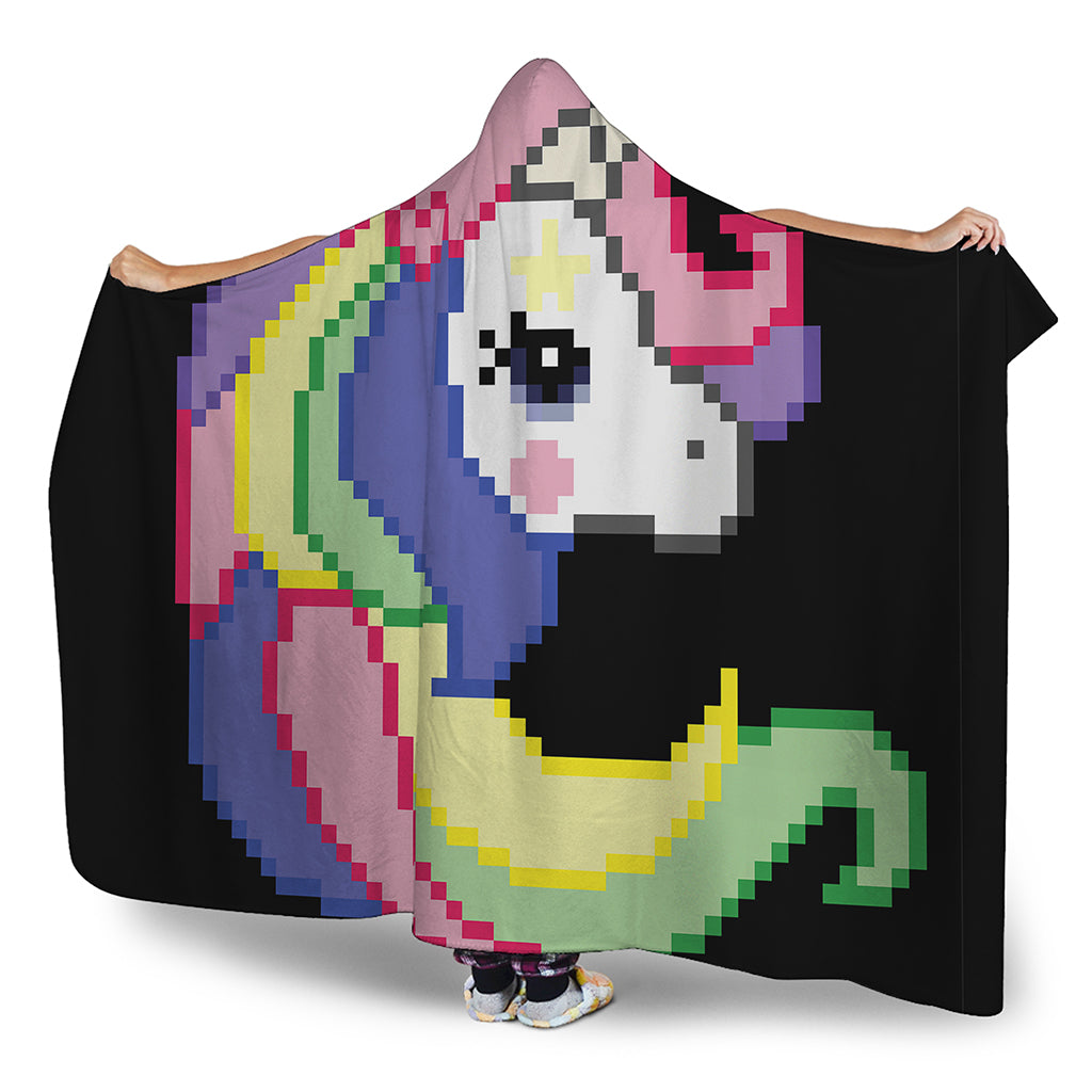 8-Bit Pixel Unicorn Print Hooded Blanket