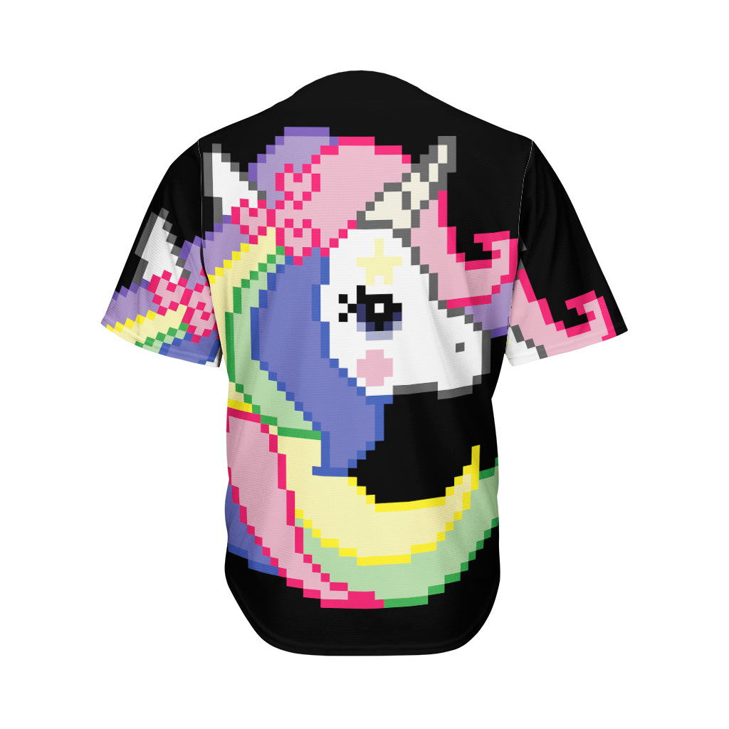 8-Bit Pixel Unicorn Print Men's Baseball Jersey