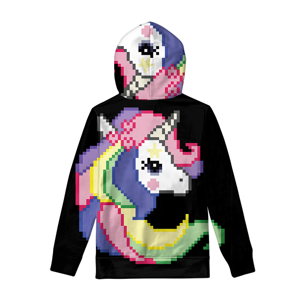 8-Bit Pixel Unicorn Print Pullover Hoodie