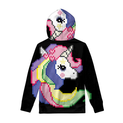 8-Bit Pixel Unicorn Print Pullover Hoodie