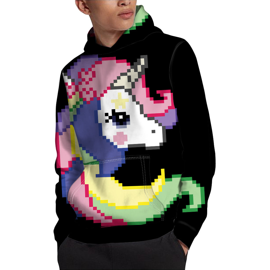 8-Bit Pixel Unicorn Print Pullover Hoodie