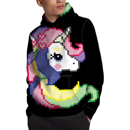 8-Bit Pixel Unicorn Print Pullover Hoodie