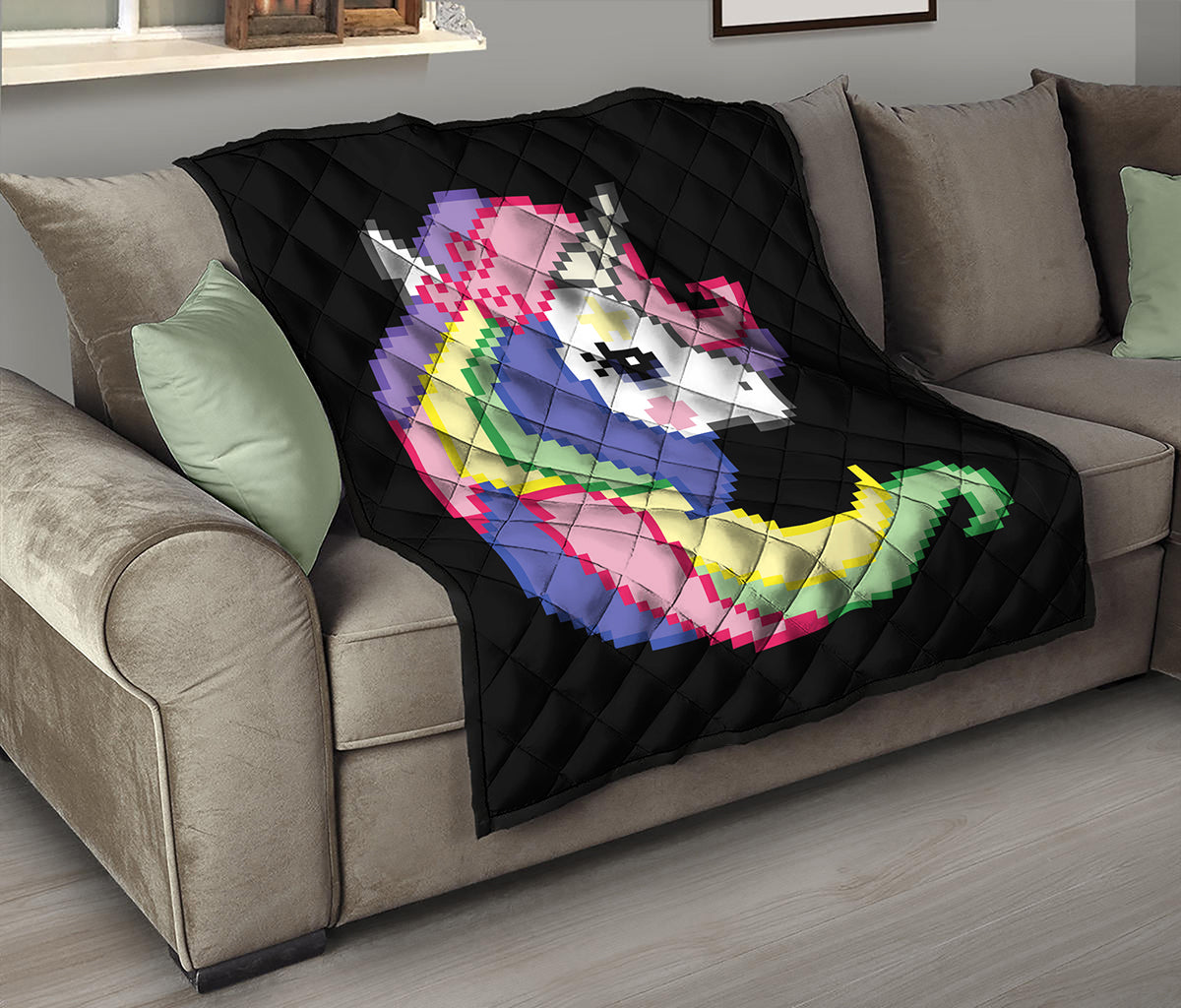 8-Bit Pixel Unicorn Print Quilt