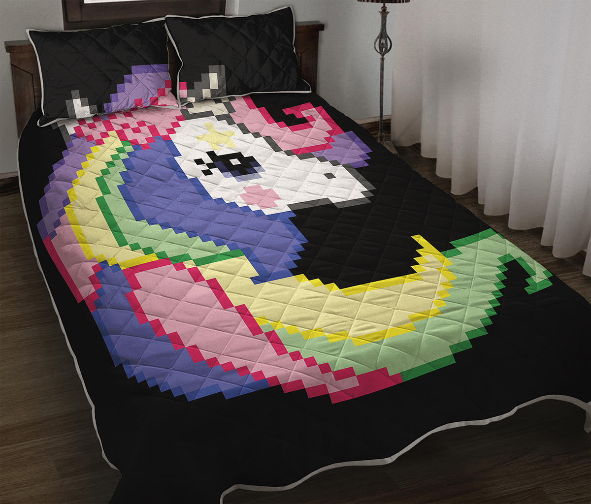 8-Bit Pixel Unicorn Print Quilt Bed Set