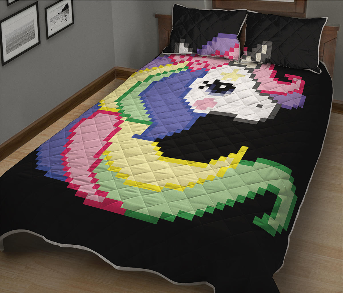 8-Bit Pixel Unicorn Print Quilt Bed Set