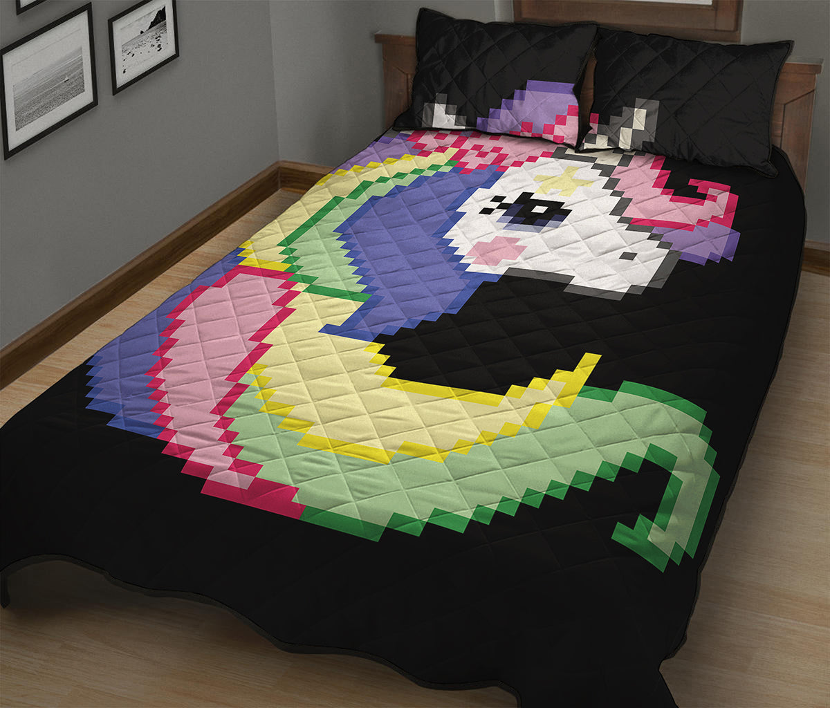 8-Bit Pixel Unicorn Print Quilt Bed Set