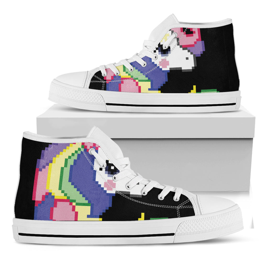 8-Bit Pixel Unicorn Print White High Top Shoes