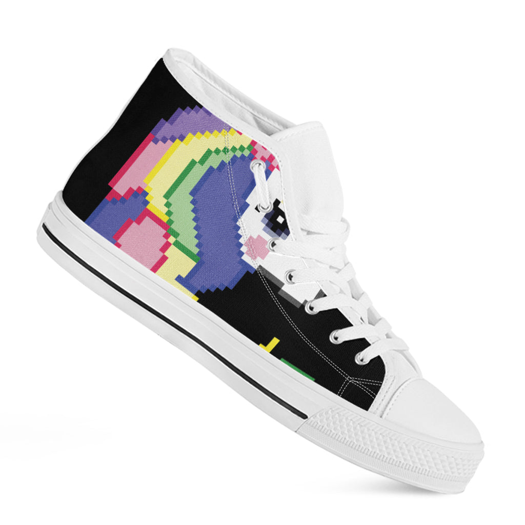 8-Bit Pixel Unicorn Print White High Top Shoes