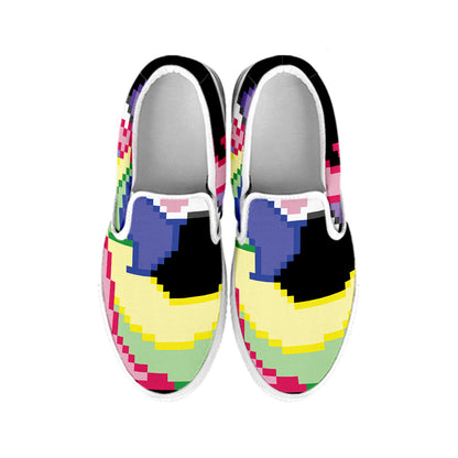 8-Bit Pixel Unicorn Print White Slip On Shoes