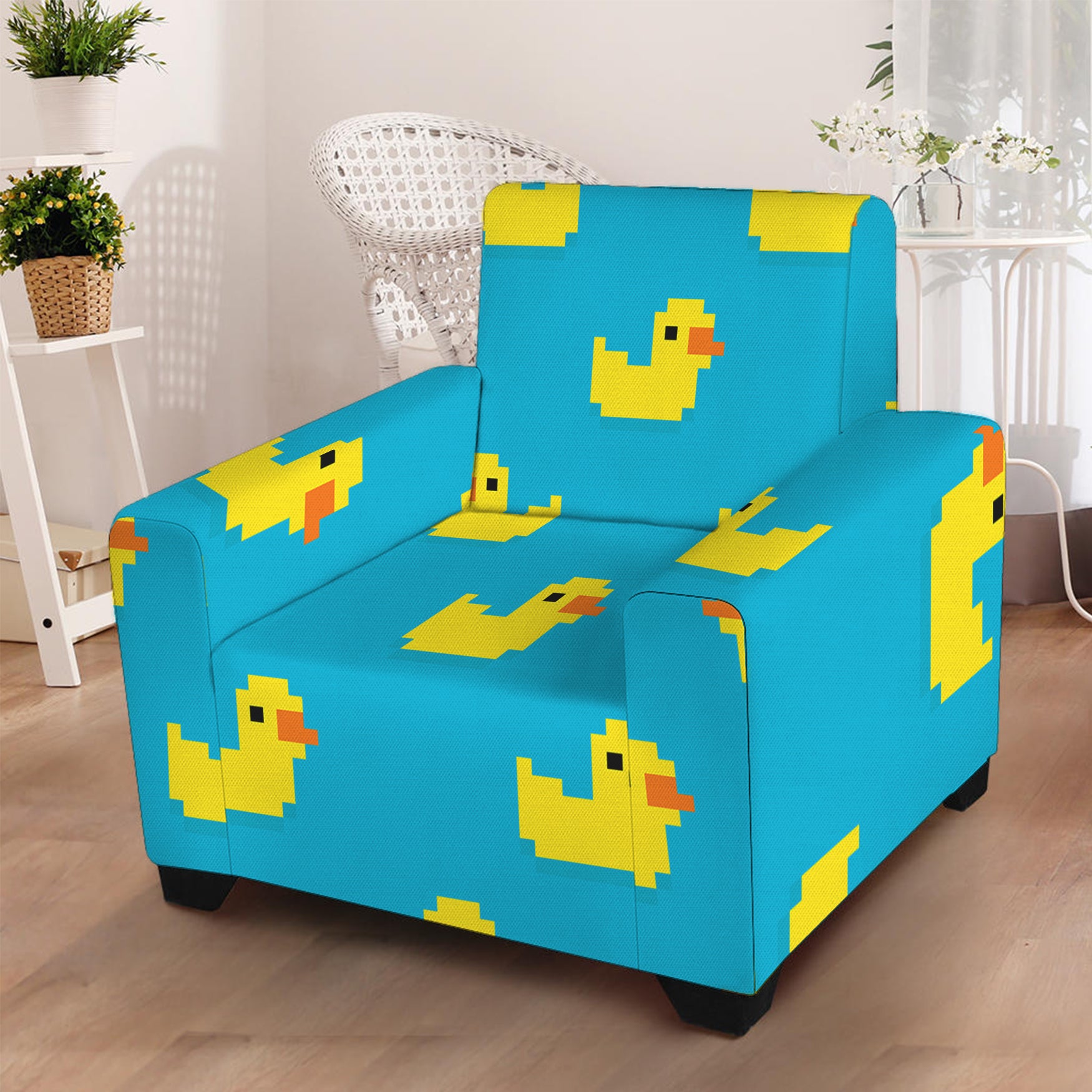 8-Bit Rubber Duck Pattern Print Armchair Slipcover