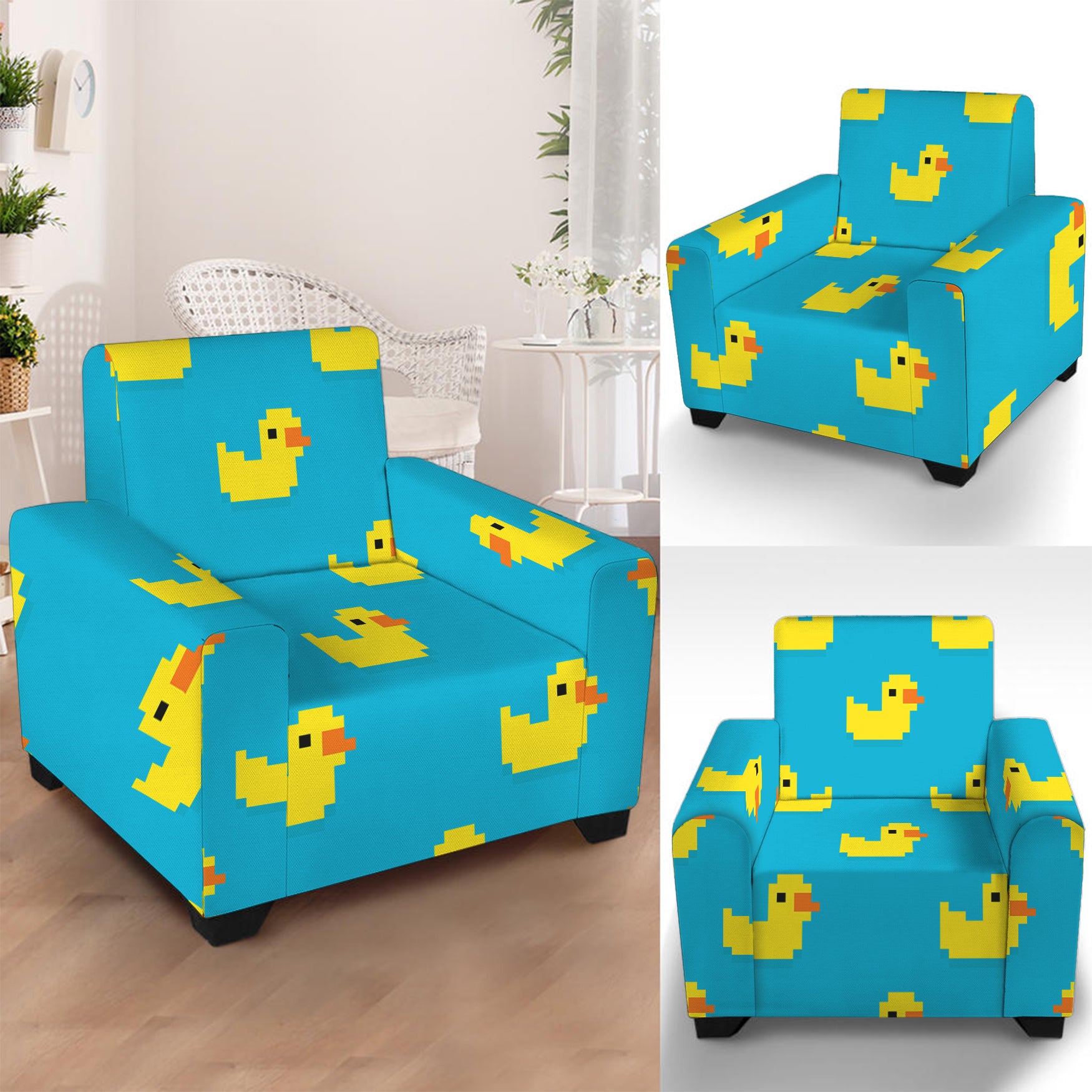 8-Bit Rubber Duck Pattern Print Armchair Slipcover