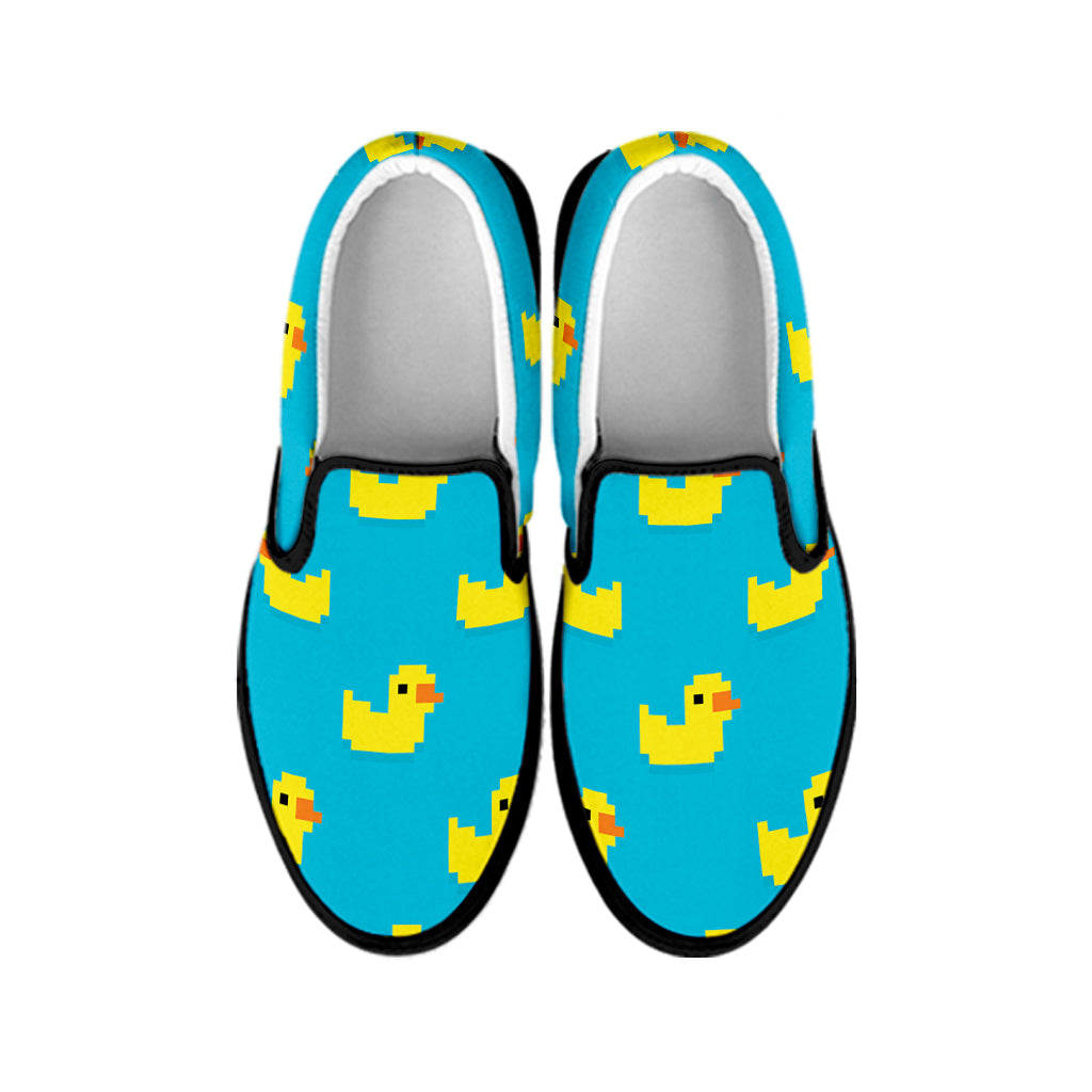 8-Bit Rubber Duck Pattern Print Black Slip On Shoes