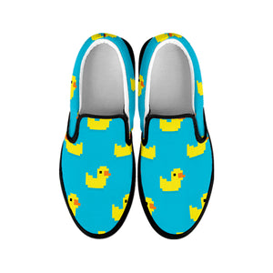 8-Bit Rubber Duck Pattern Print Black Slip On Shoes