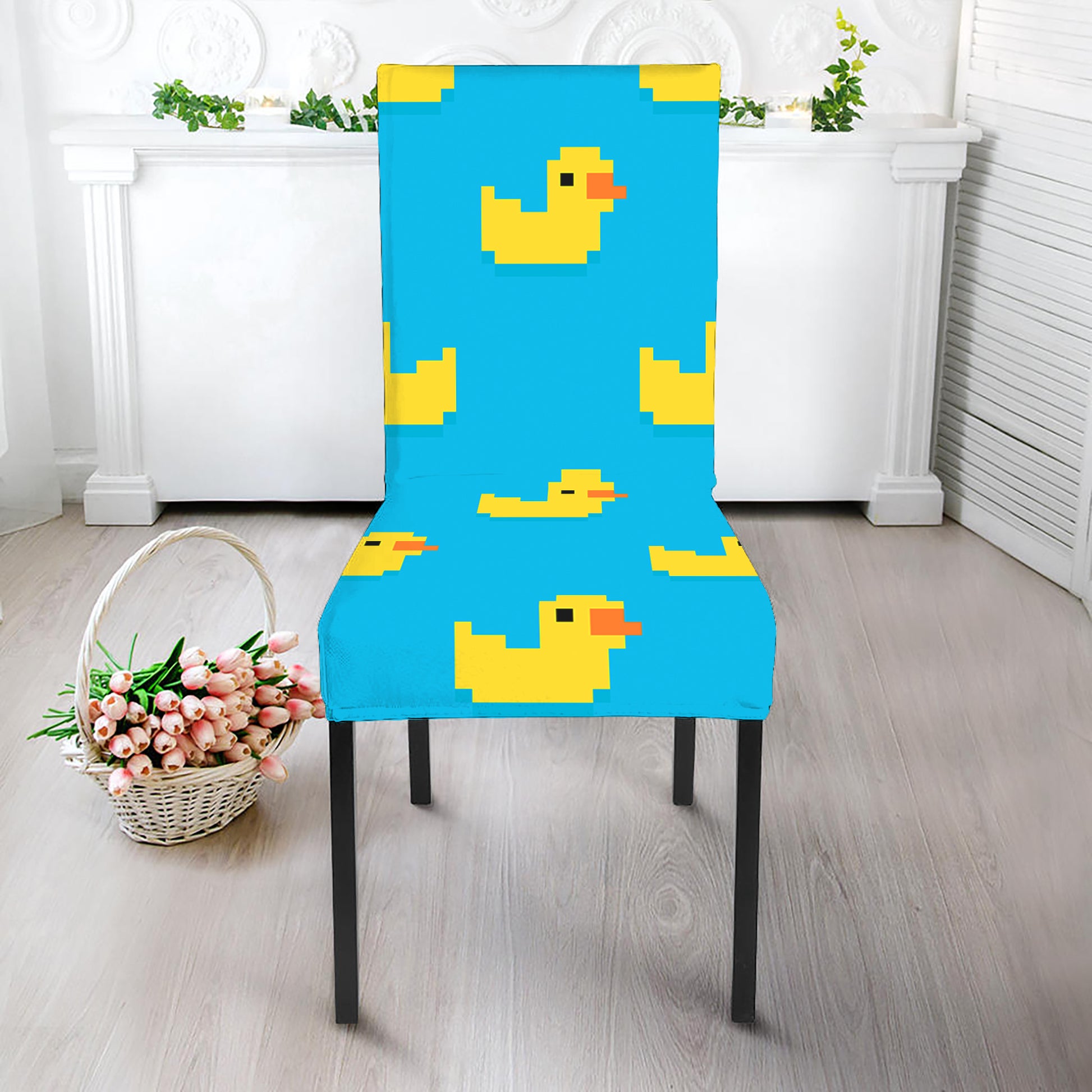 8-Bit Rubber Duck Pattern Print Dining Chair Slipcover