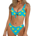 8-Bit Rubber Duck Pattern Print Front Bow Tie Bikini