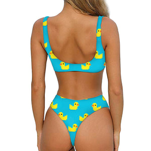 8-Bit Rubber Duck Pattern Print Front Bow Tie Bikini