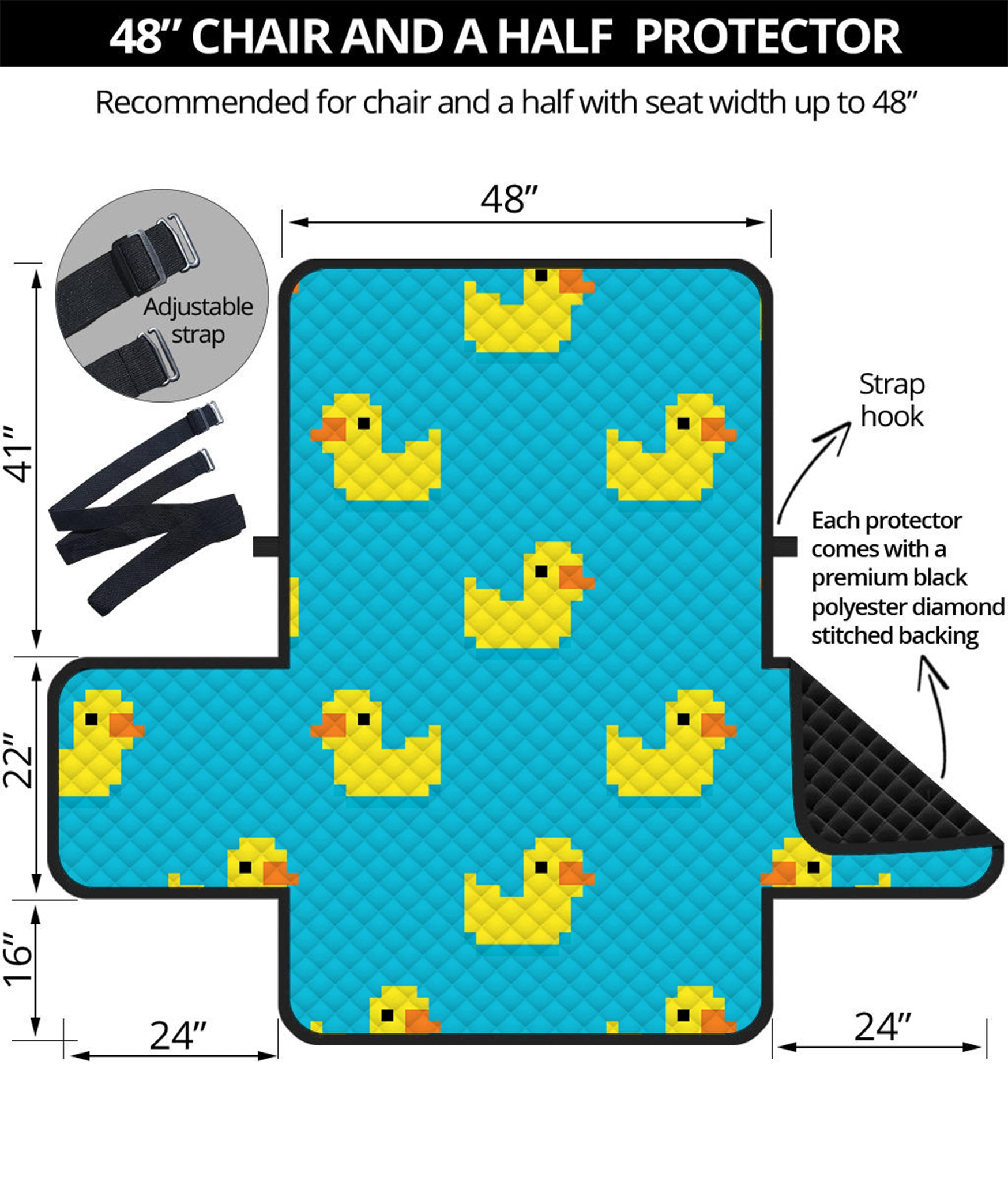 8-Bit Rubber Duck Pattern Print Half Sofa Protector