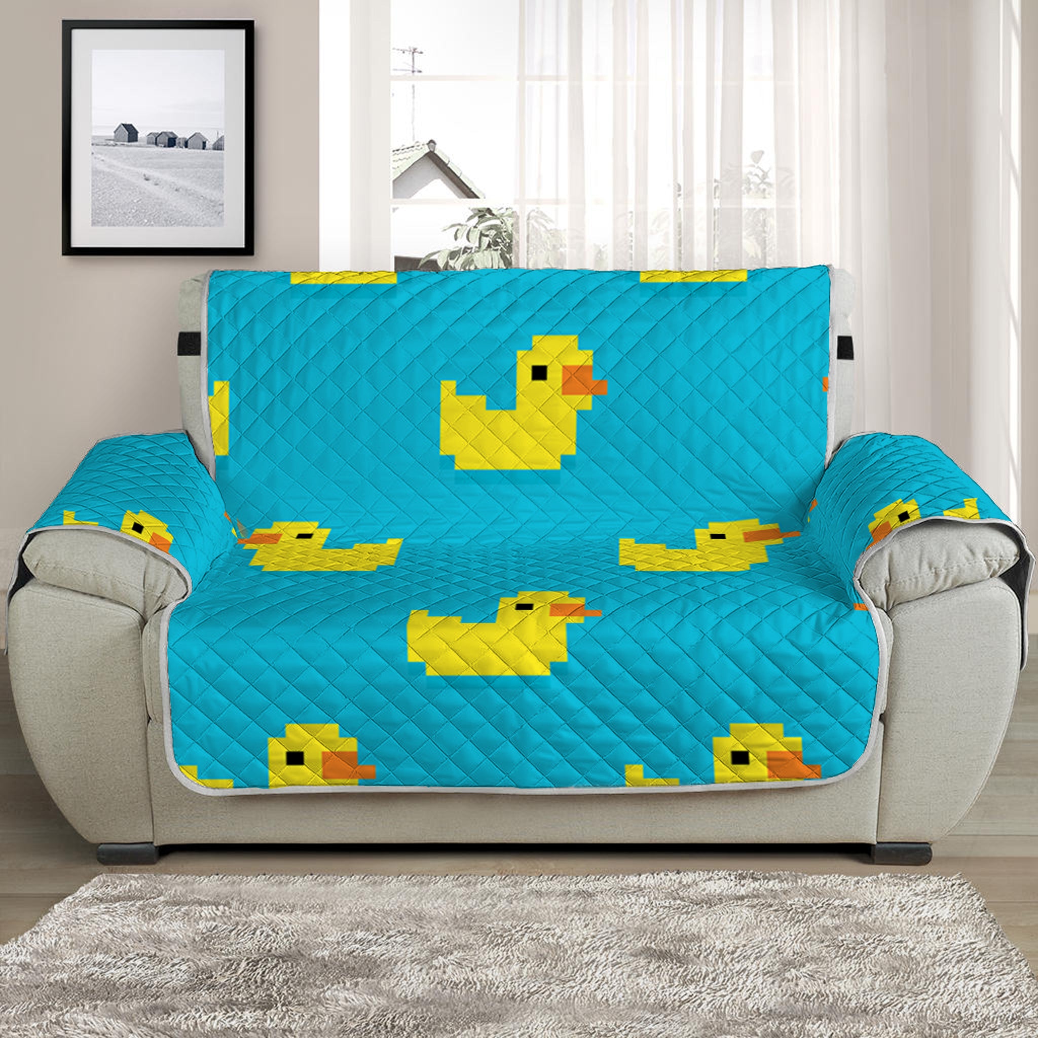 8-Bit Rubber Duck Pattern Print Half Sofa Protector