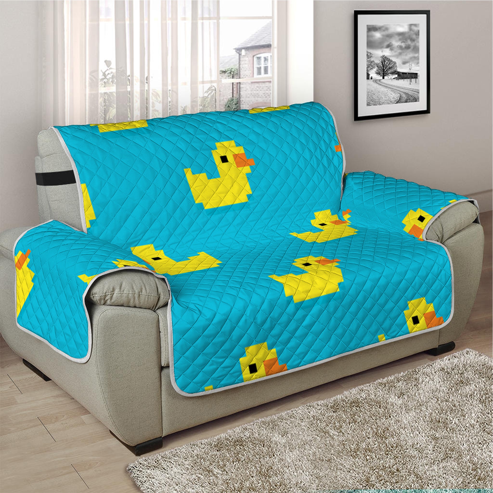 8-Bit Rubber Duck Pattern Print Half Sofa Protector