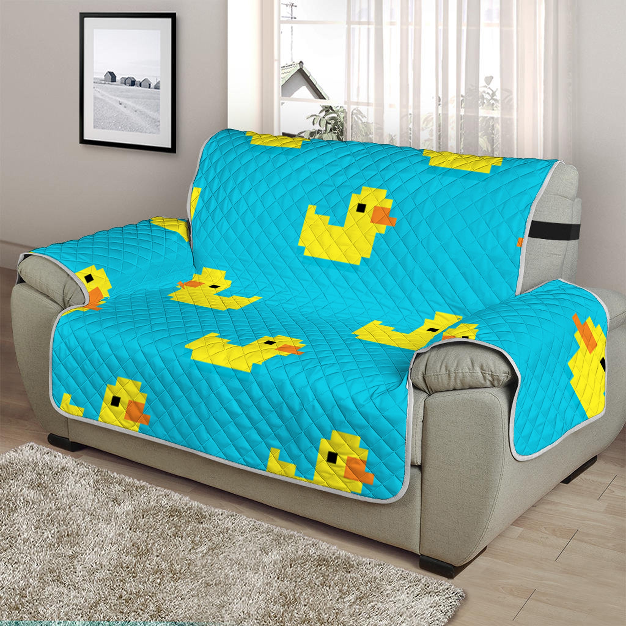 8-Bit Rubber Duck Pattern Print Half Sofa Protector