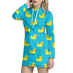 8-Bit Rubber Duck Pattern Print Hoodie Dress