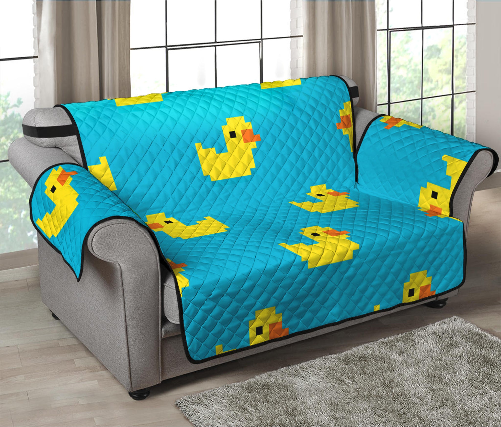 8-Bit Rubber Duck Pattern Print Loveseat Protector