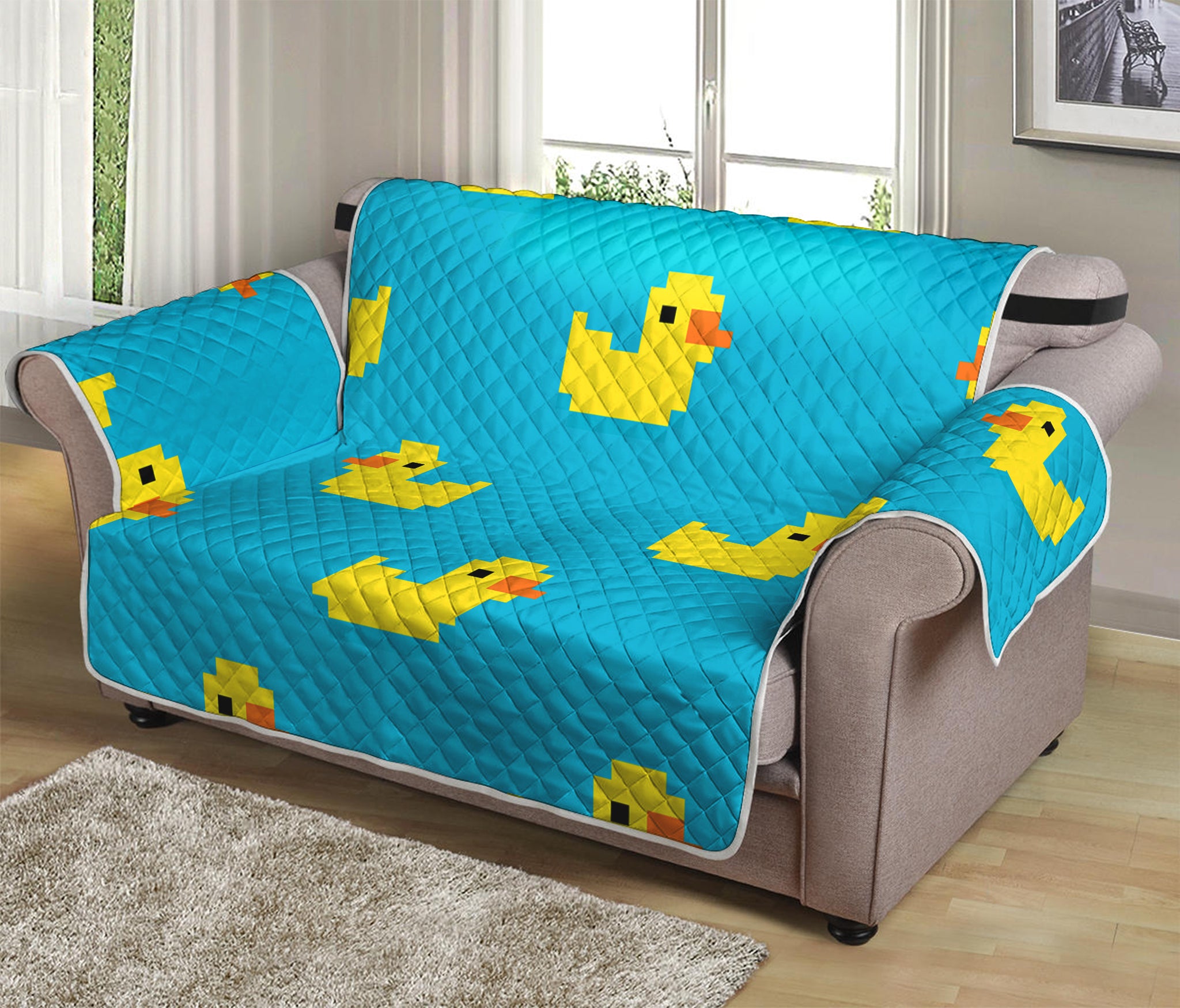 8-Bit Rubber Duck Pattern Print Loveseat Protector