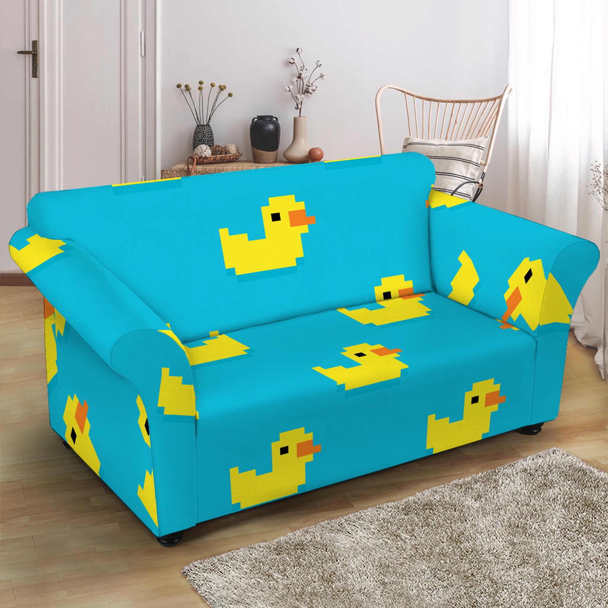 8-Bit Rubber Duck Pattern Print Loveseat Slipcover