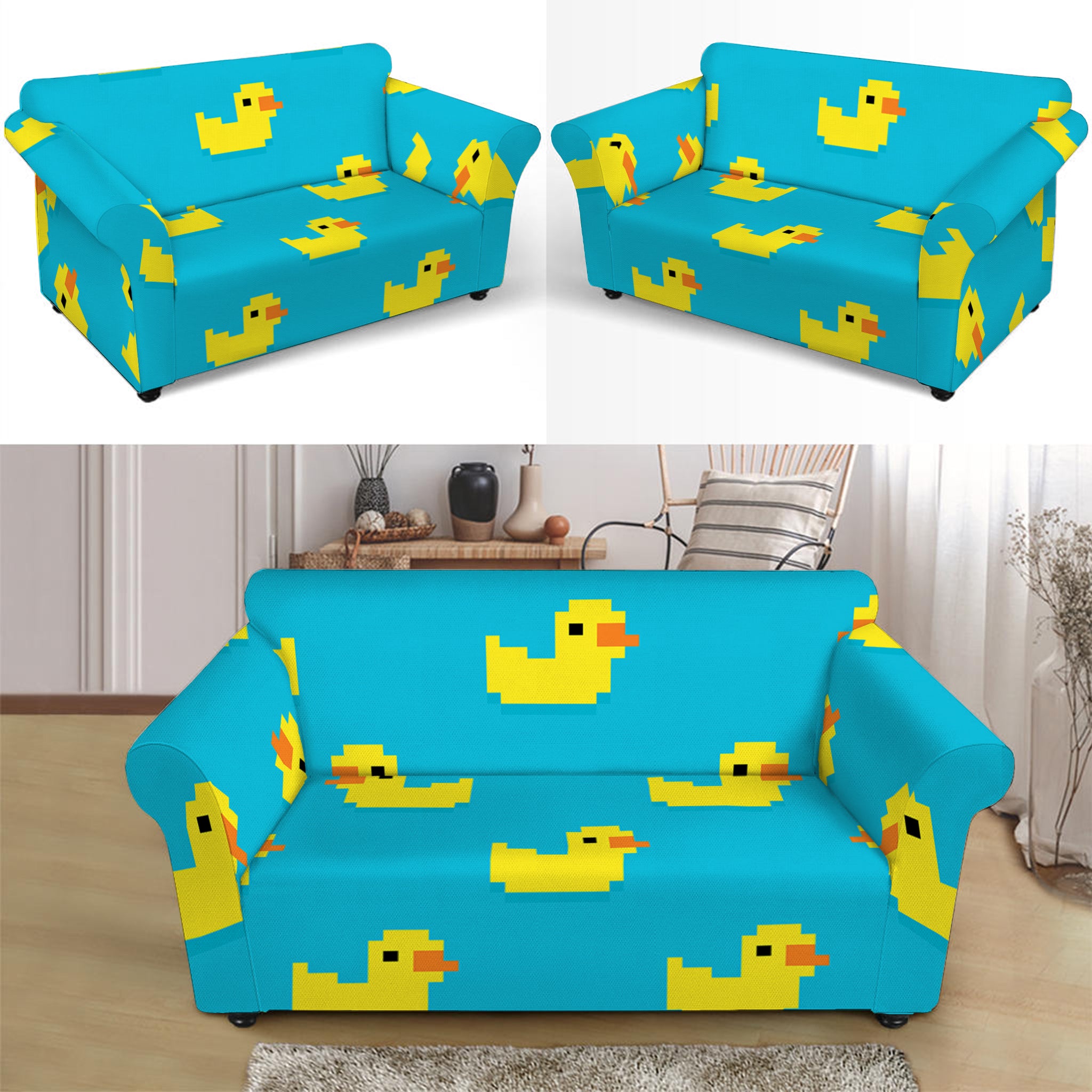 8-Bit Rubber Duck Pattern Print Loveseat Slipcover