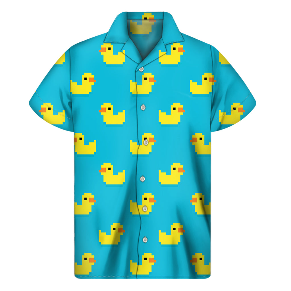 8-Bit Rubber Duck Pattern Print Men's Short Sleeve Shirt