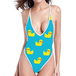 8-Bit Rubber Duck Pattern Print One Piece High Cut Swimsuit