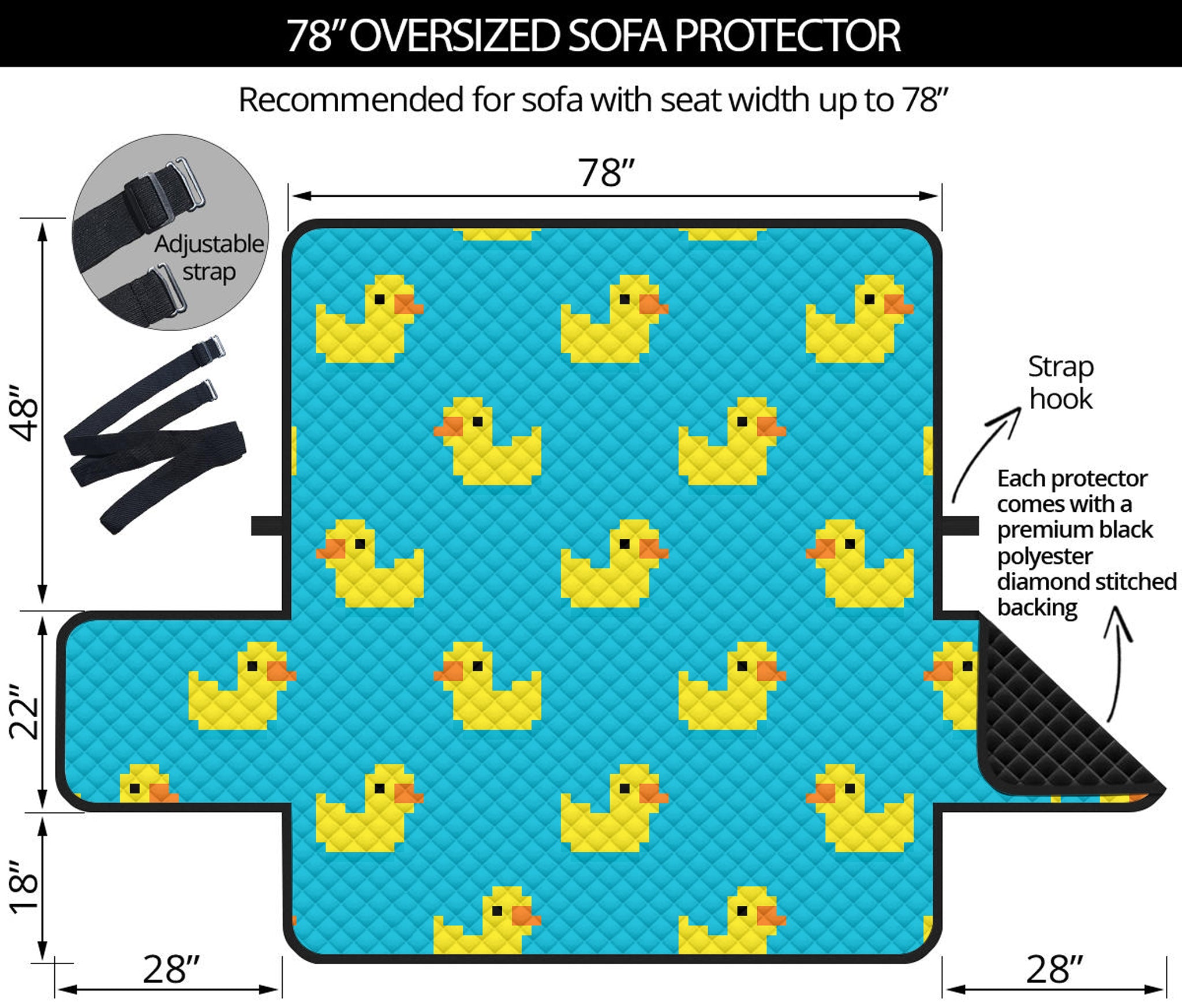 8-Bit Rubber Duck Pattern Print Oversized Sofa Protector