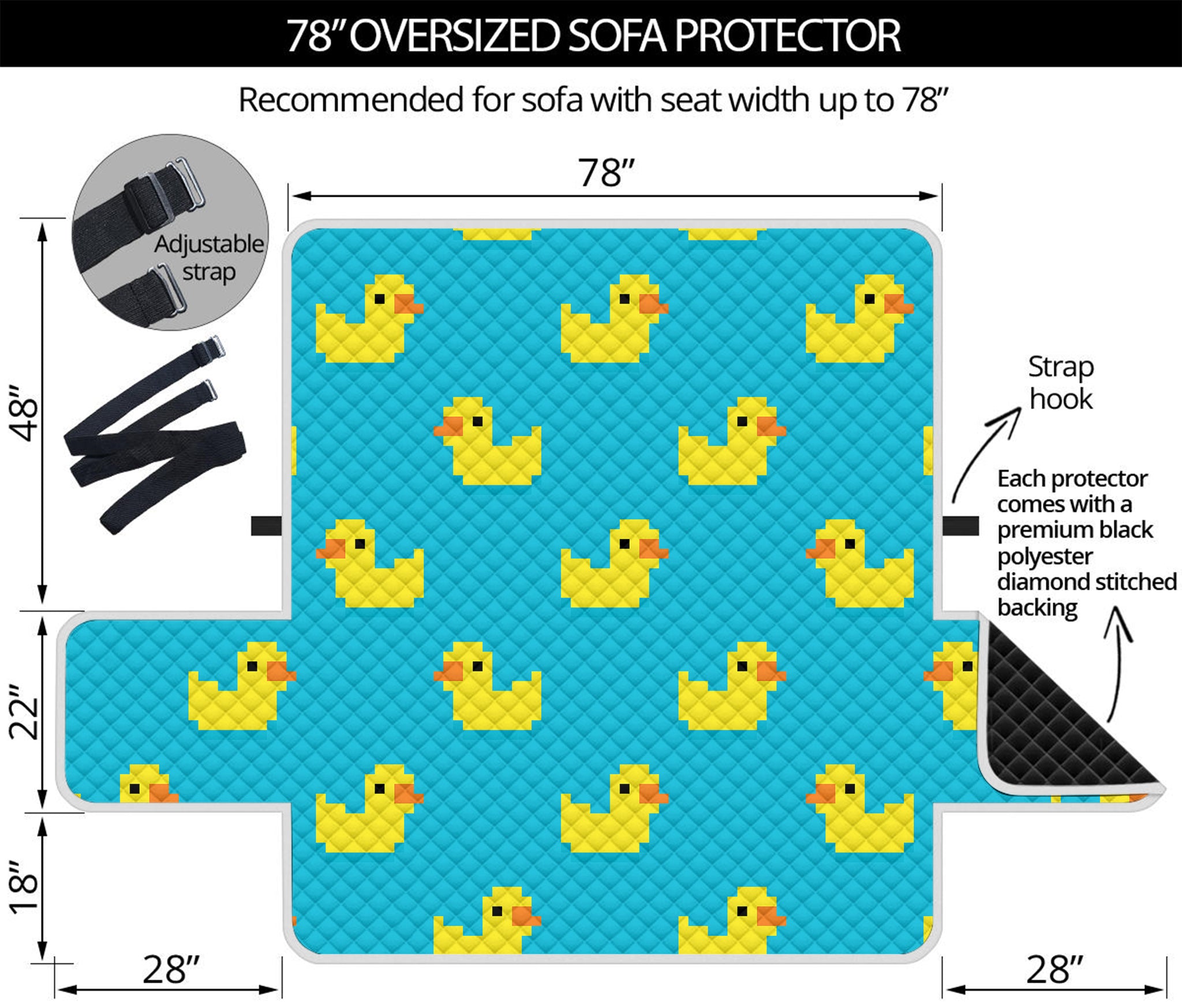 8-Bit Rubber Duck Pattern Print Oversized Sofa Protector