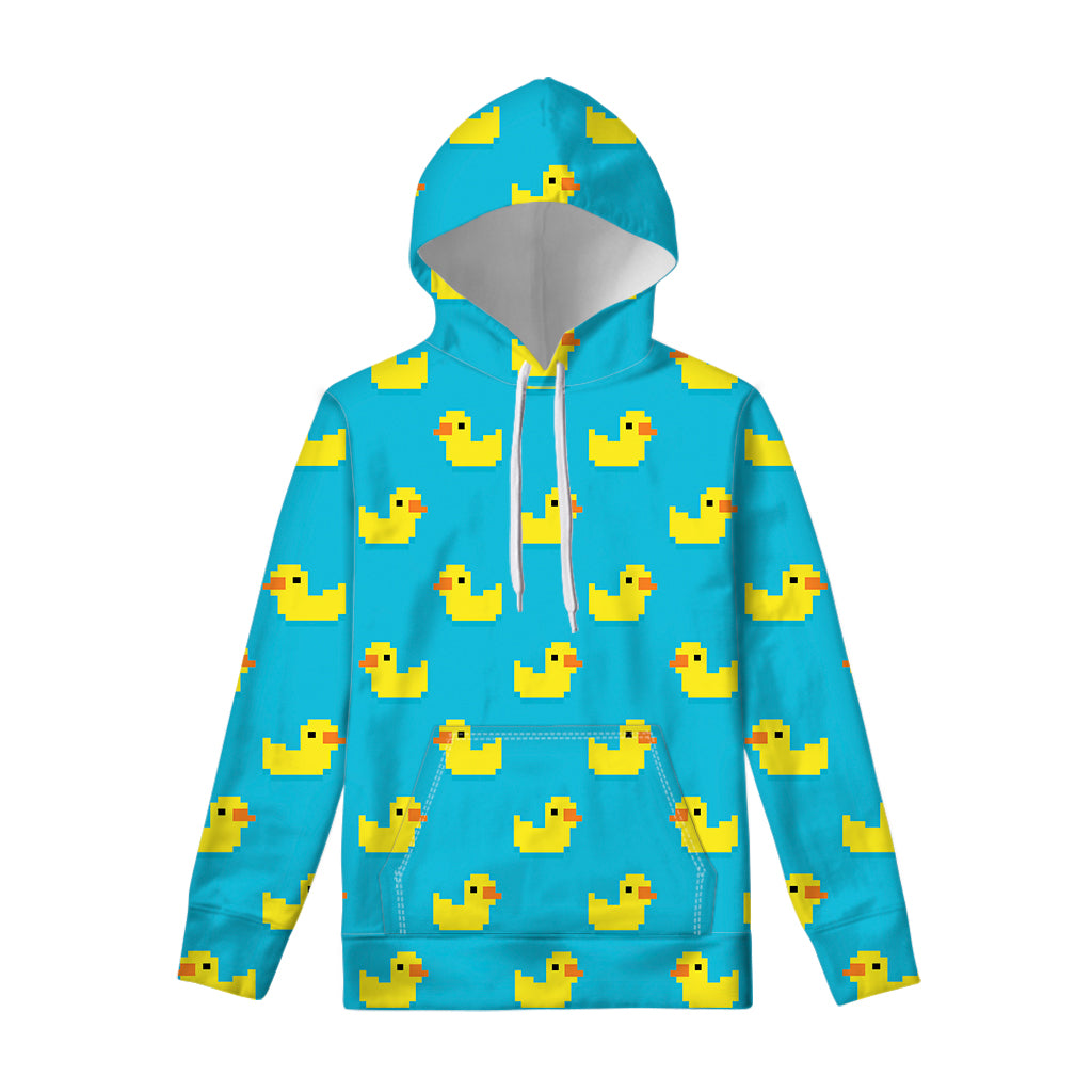 8-Bit Rubber Duck Pattern Print Pullover Hoodie