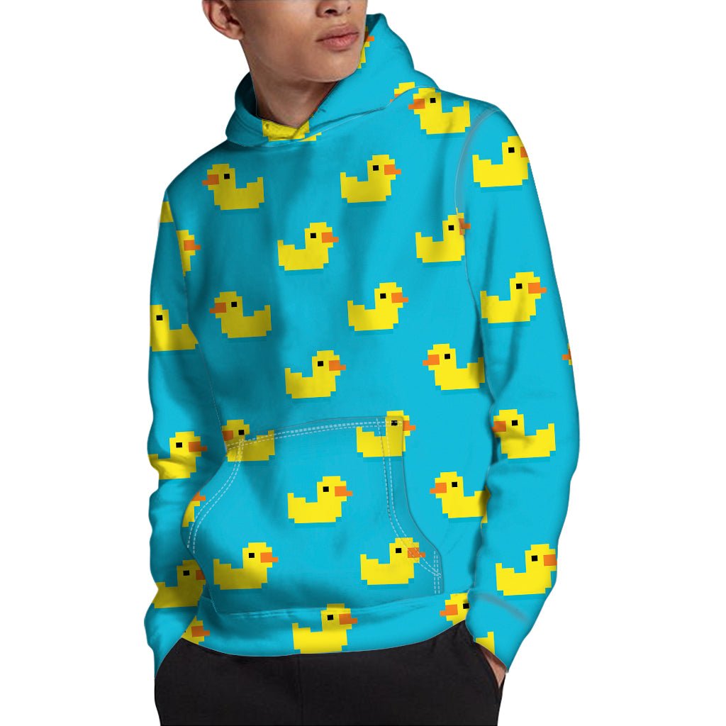 8-Bit Rubber Duck Pattern Print Pullover Hoodie