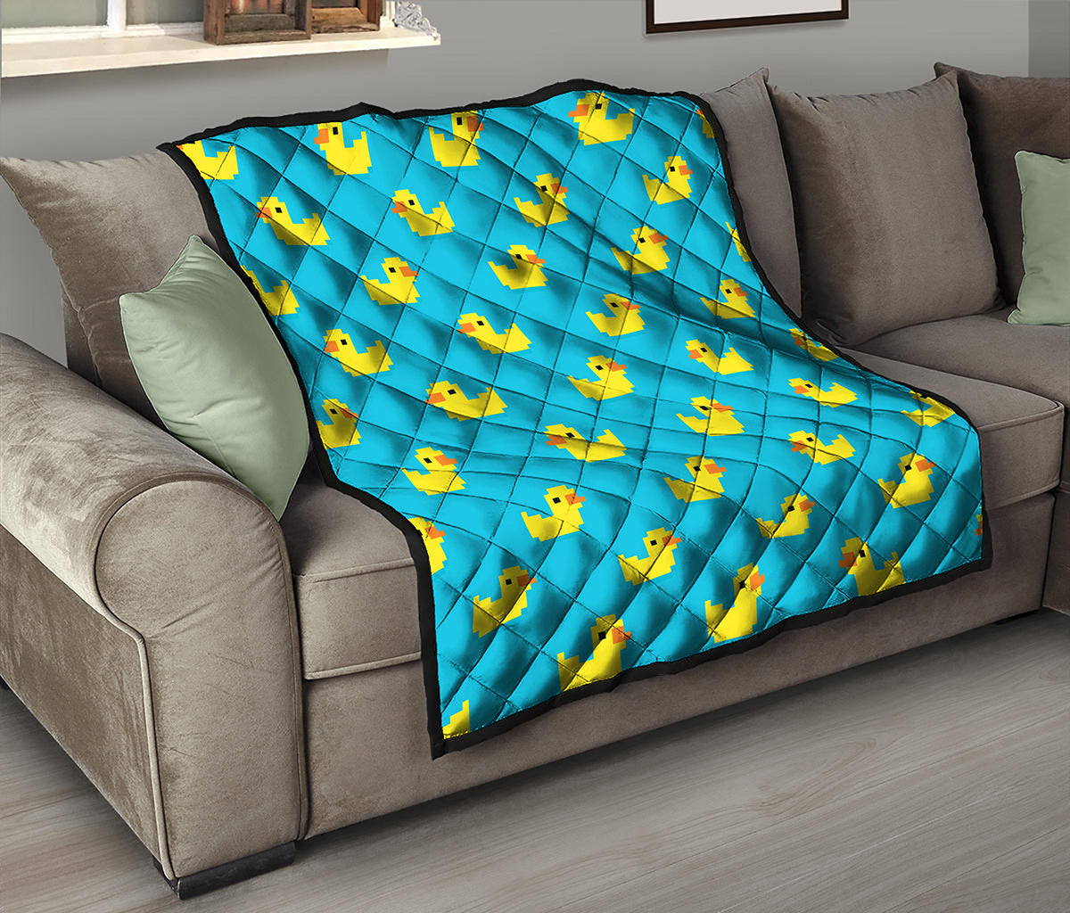 8-Bit Rubber Duck Pattern Print Quilt