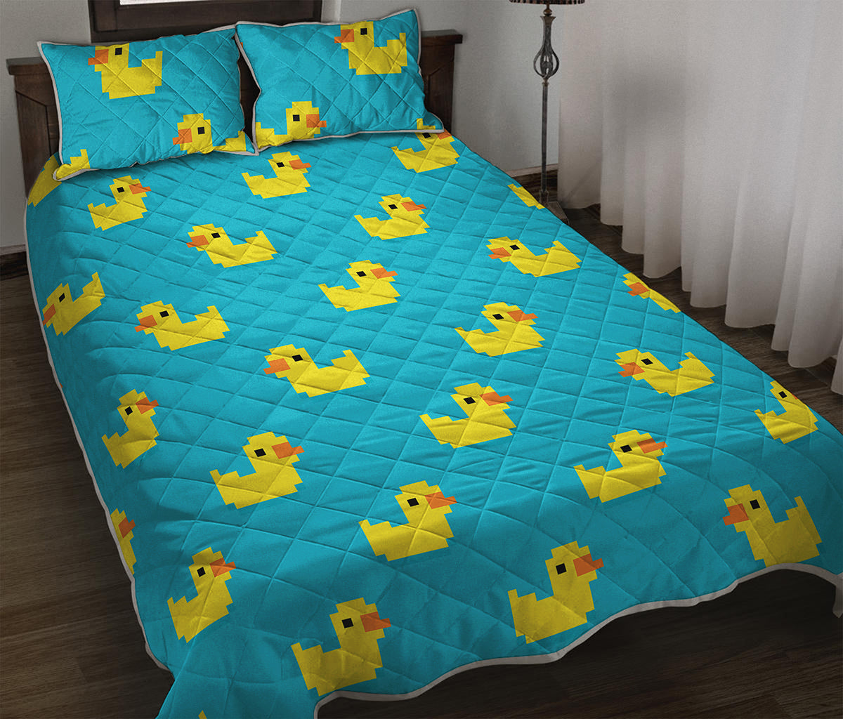 8-Bit Rubber Duck Pattern Print Quilt Bed Set