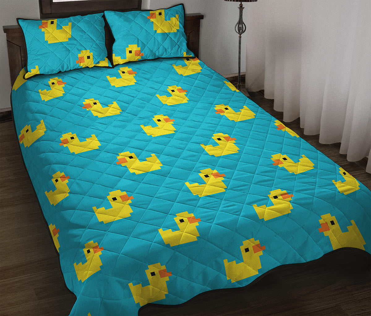 8-Bit Rubber Duck Pattern Print Quilt Bed Set