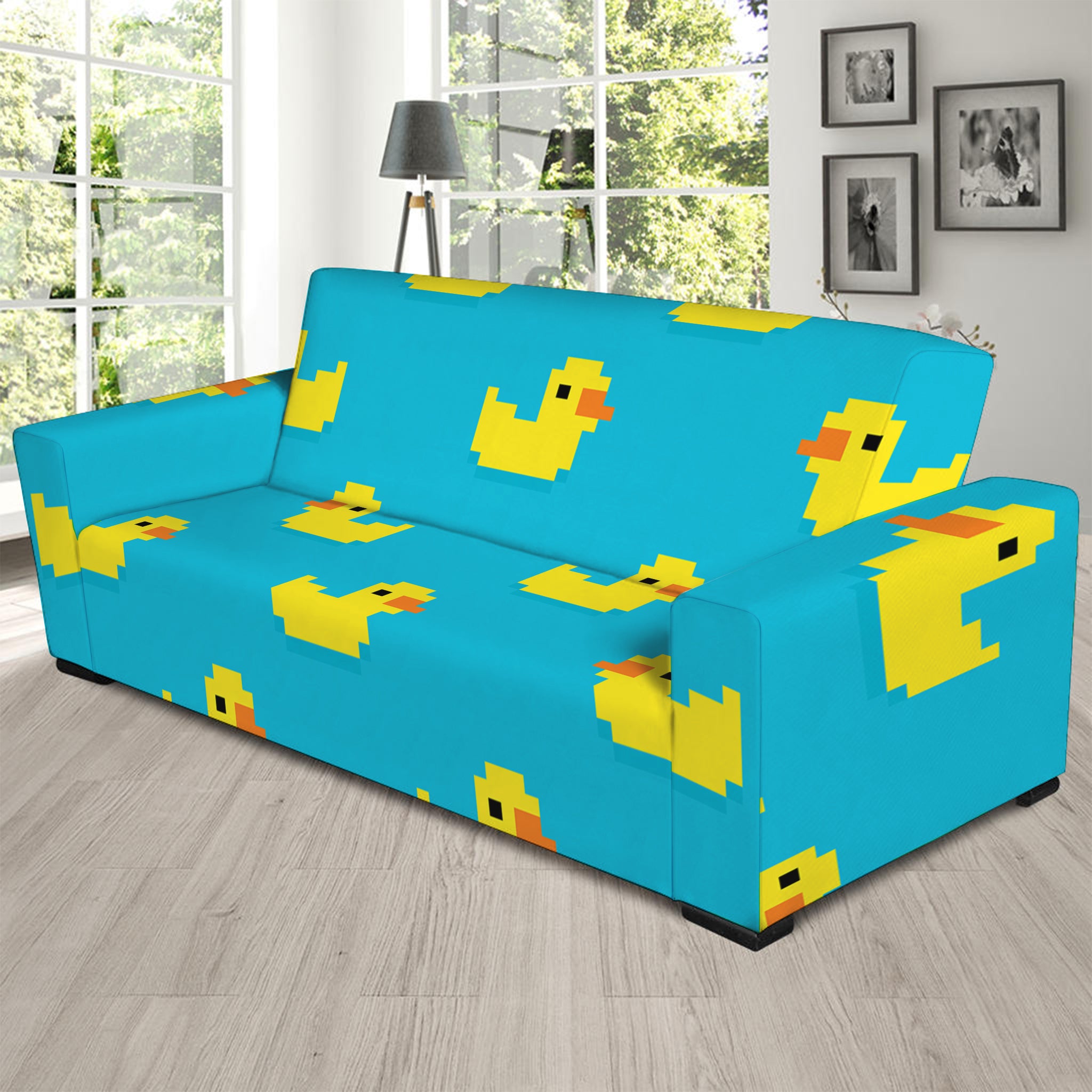 8-Bit Rubber Duck Pattern Print Sofa Slipcover