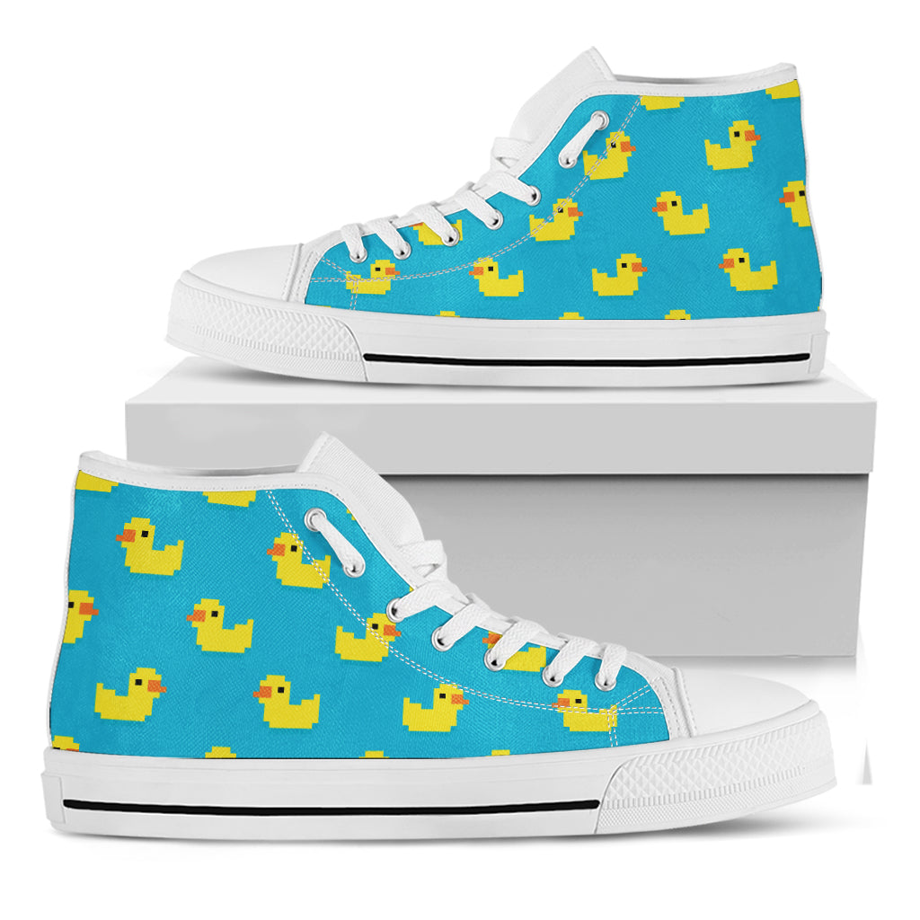 8-Bit Rubber Duck Pattern Print White High Top Shoes