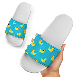 8-Bit Rubber Duck Pattern Print White Slide Sandals