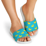 8-Bit Rubber Duck Pattern Print White Slide Sandals