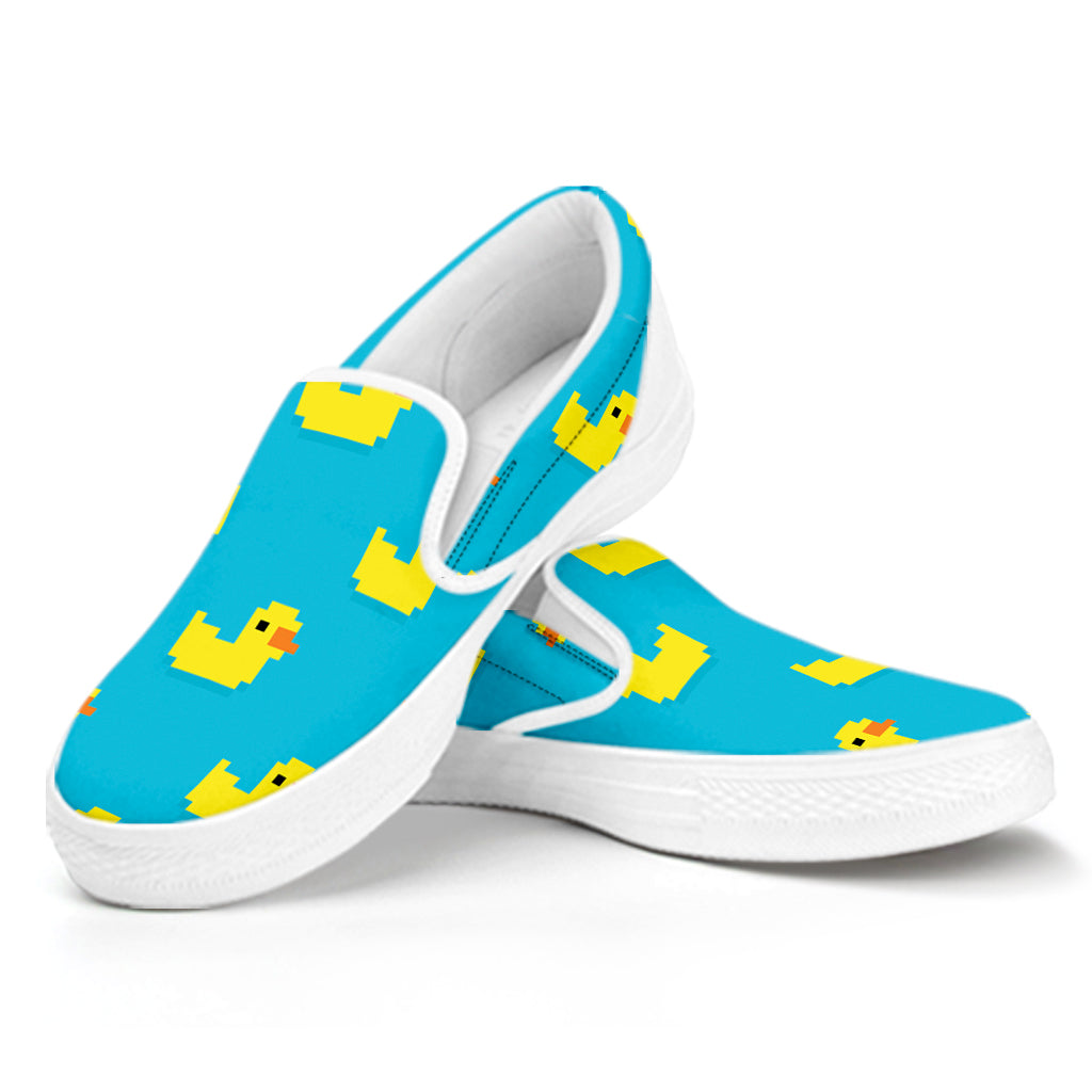 8-Bit Rubber Duck Pattern Print White Slip On Shoes