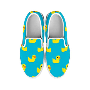 8-Bit Rubber Duck Pattern Print White Slip On Shoes