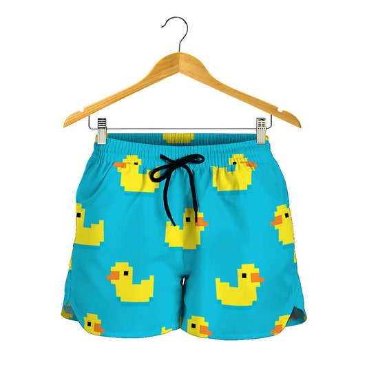 8-Bit Rubber Duck Pattern Print Women's Shorts