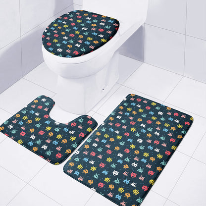 8-Bit Video Game Monsters Pattern Print 3 Piece Bath Mat Set