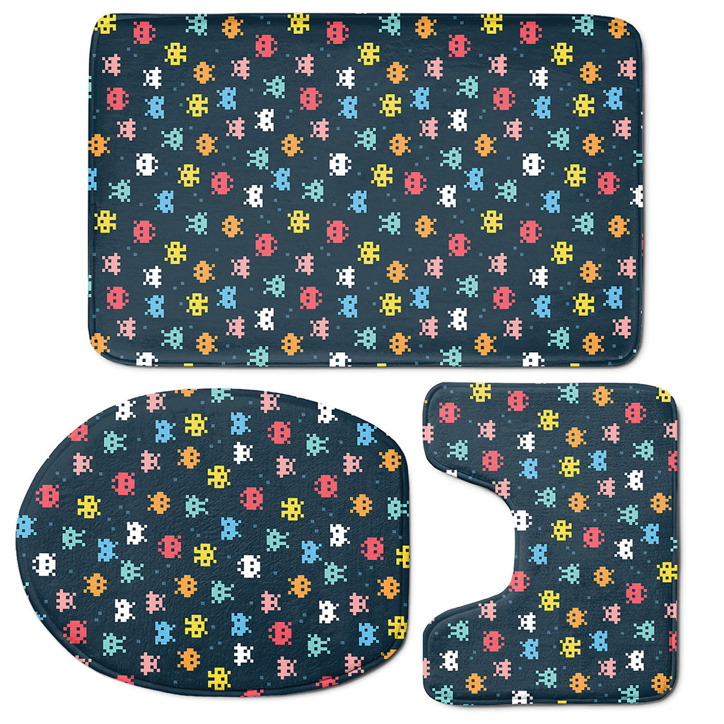 8-Bit Video Game Monsters Pattern Print 3 Piece Bath Mat Set