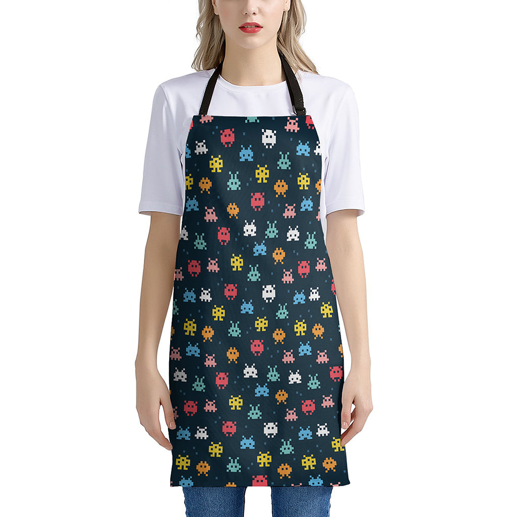 8-Bit Video Game Monsters Pattern Print Apron